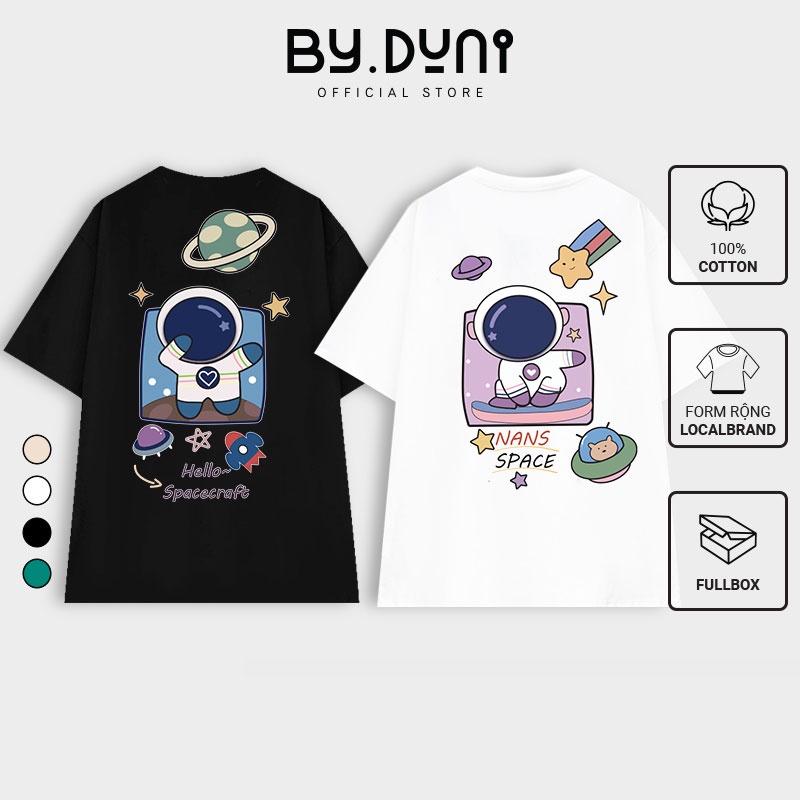 Áo thun cặp đôi nam nữ form rộng Local Brand tay lỡ unisex, áo cặp bạn thân vải cotton By.Duni mẫu SPACE FULL BOX