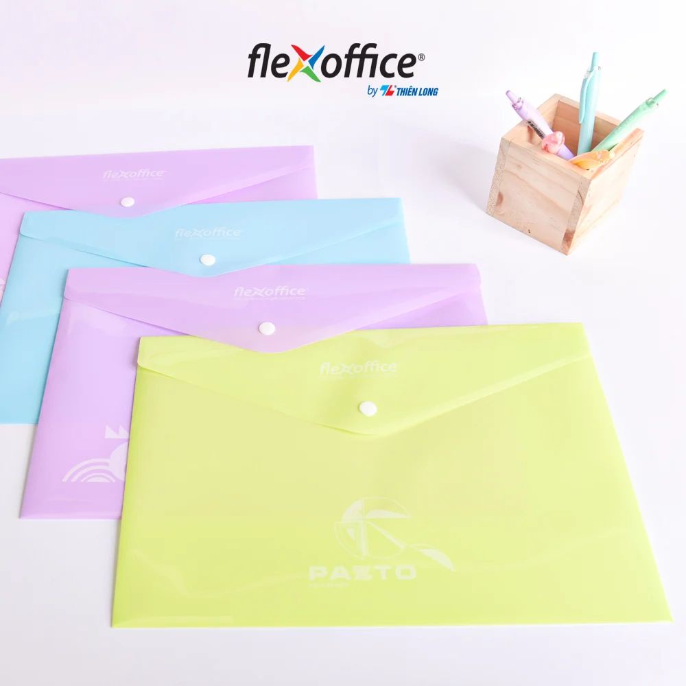 Bìa nút Pazto màu Pastel Thiên Long Flexoffice FO-CBF009 / Túi cúc khổ A4 Thiên Long CBF009