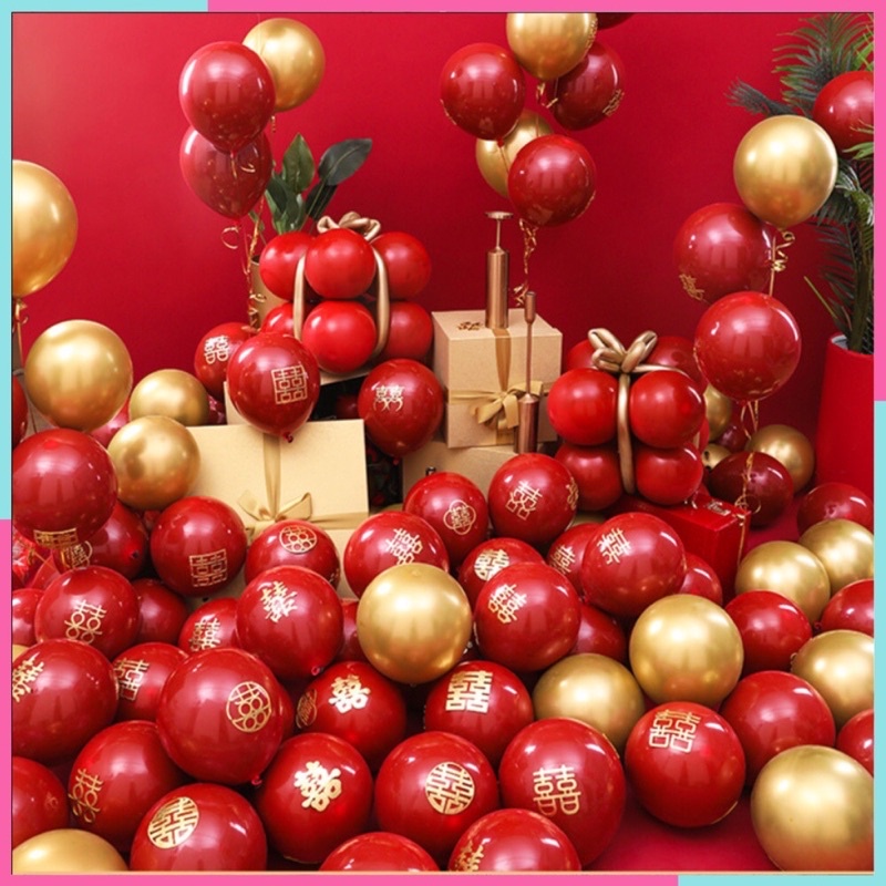 Set mix 20 bóng caosu đỏ lựu lồng 2 lớp trang trí phòng cưới,sự kiện,...