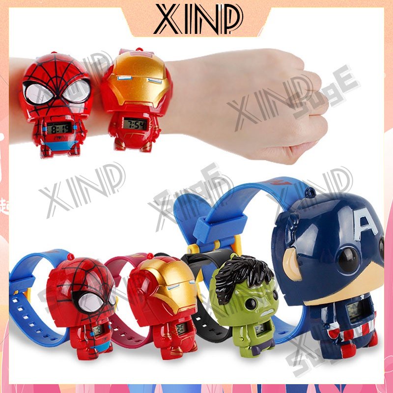 【XinP】Disney Đồng Hồ Kỹ Thuật Số 3D Họa Tiết Siêu Anh Hùng Người Nhện Iron Man Dành Cho Trẻ Em
