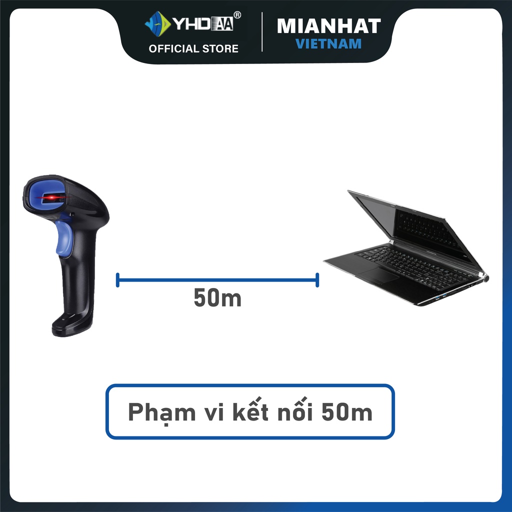 Máy bắn mã vạch không dây YHD 1100DW đọc mã vạch Barcode 1D Qrcode 2D kết nối USB dùng trên Máy tính