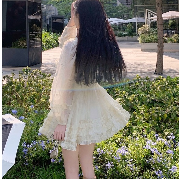 Đầm tiểu thư nữ tay phồng dáng xoè eo cao màu trắng ulzzang AK3132