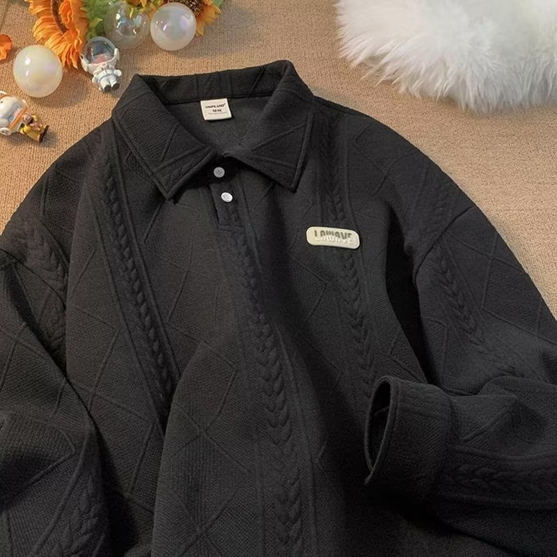 Áo Sweater Polo Tay Dài Dáng Rộng Màu Sắc Đơn Giản Thời Trang Mùa Thu Phong Cách Hàn Quốc 2022 Cho Nam