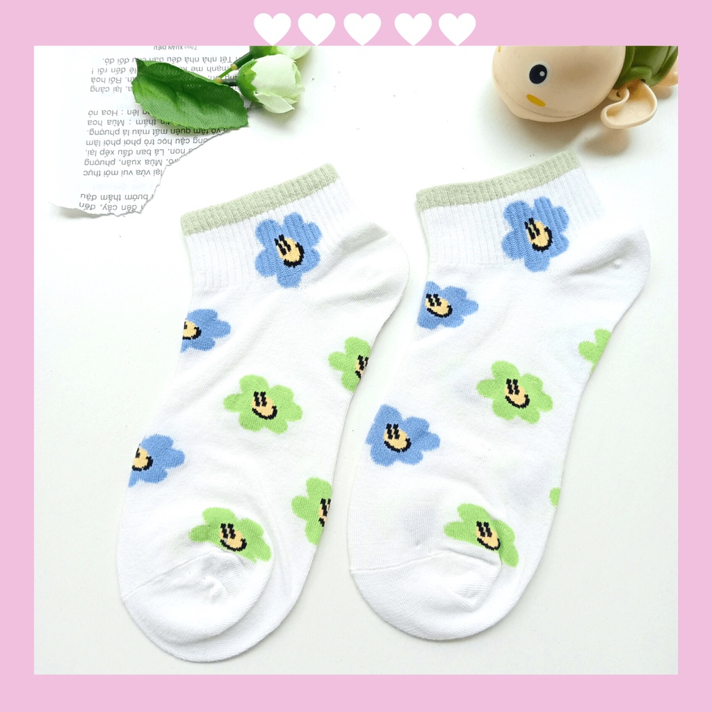 Tất Nữ Cổ Ngắn Cotton Họa Tiết Cute Phong Cách Cute Hàn Quốc Dễ Thương Thoáng Mát Co Giãn 4 Chiều
