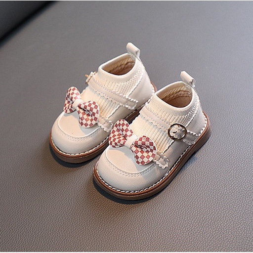 Giày búp bê đính nơ phối cổ chun xinh xắn cho bé gái sz 16-25