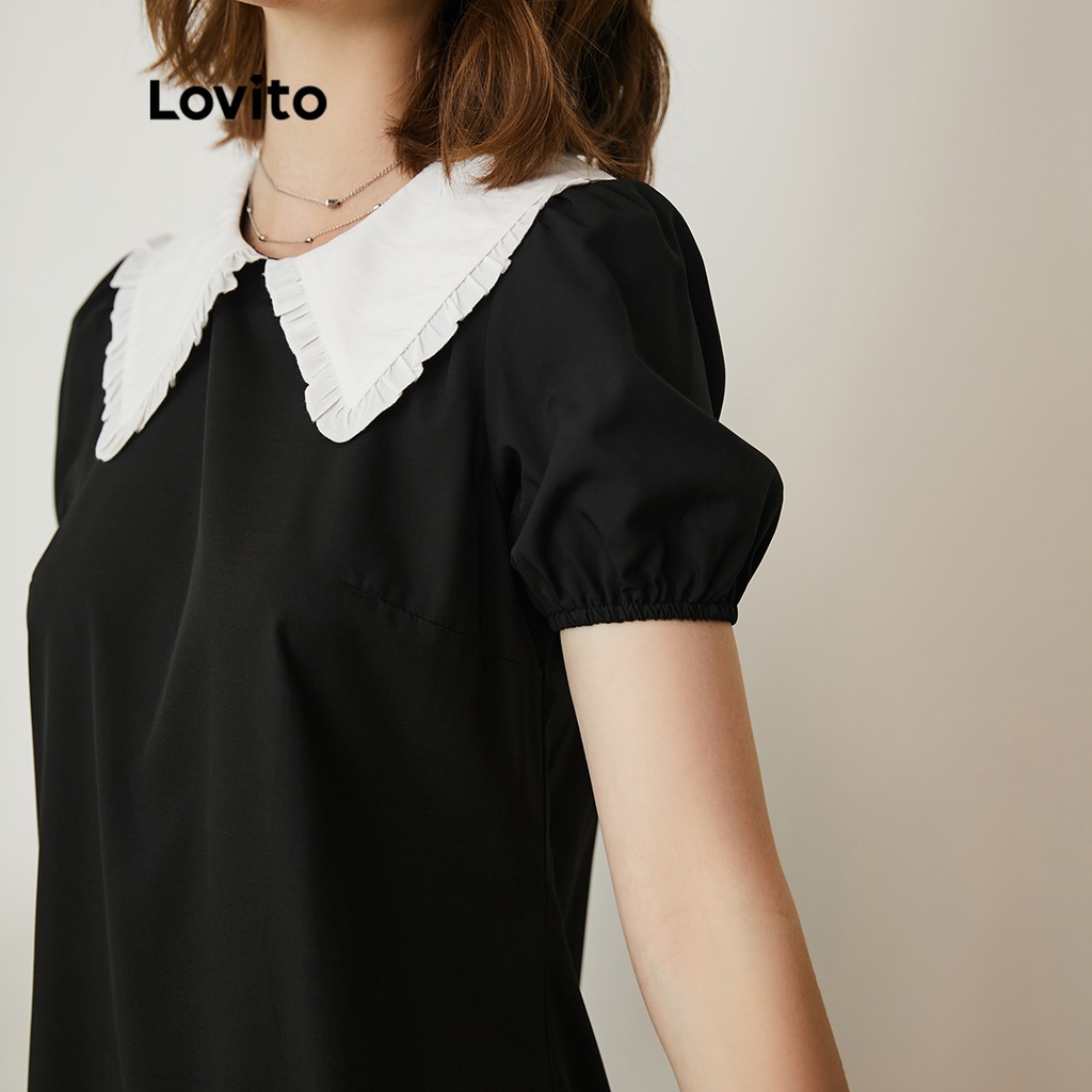 Đầm Lovito thường ngày trơn cổ vuông tay phồng L19D421