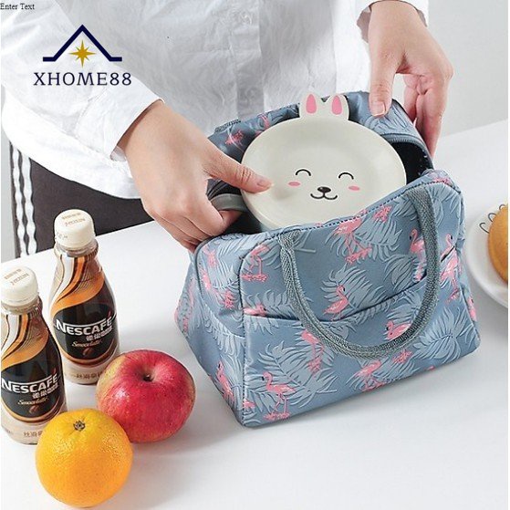Túi giữ nhiệt, trữ lạnh đựng hộp cơm văn phòng có khóa kéo họa tiết xinh xắn hình hạc