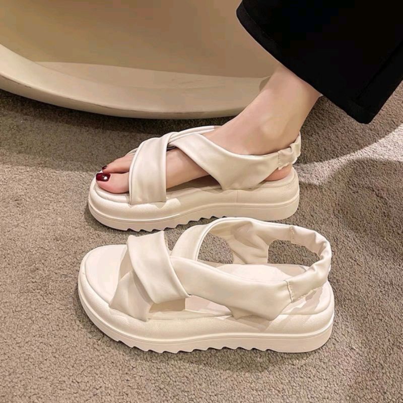 Sandal quai da chéo xoắn chun sau QC loại 1 Xăng đan đế răng cưa 5cm