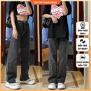 Quần jean nữ ống rộng đen xám phong cách Ulzzang - Quần jeans baggy suông màu xám tro