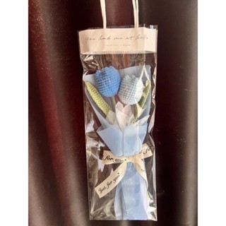 Bó 2 bông hoa tulip len handmade tặng kèm túi trong suốt