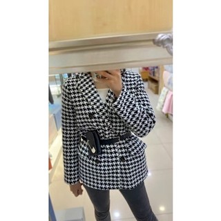 Áo khoác dạ Tweed kẻ đai lưng đen (Oder )
