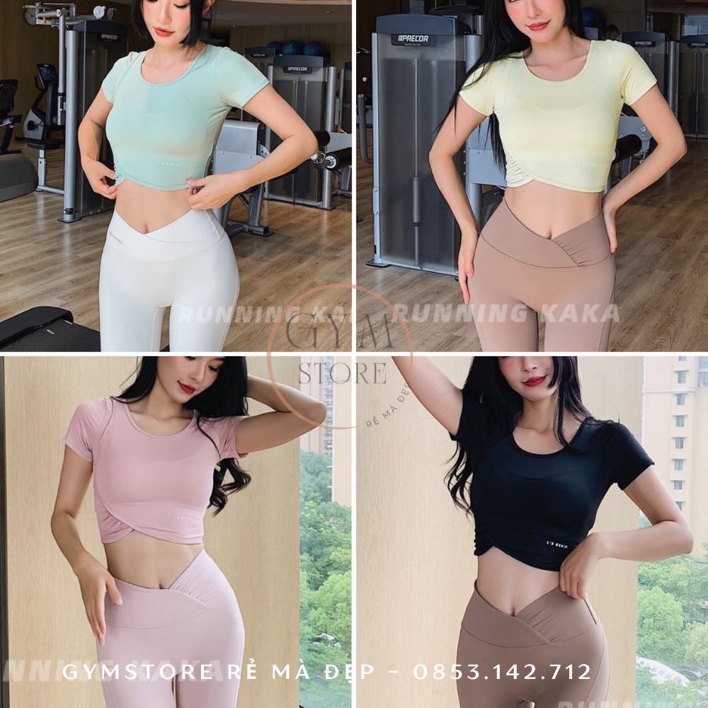 Áo Thun Ôm Body Croptop Tay Ngắn Thể Thao Nữ Tập Gym Yoga Pilate YThun Poly Nhún Eo Tôn Dáng GYMSTORE 993