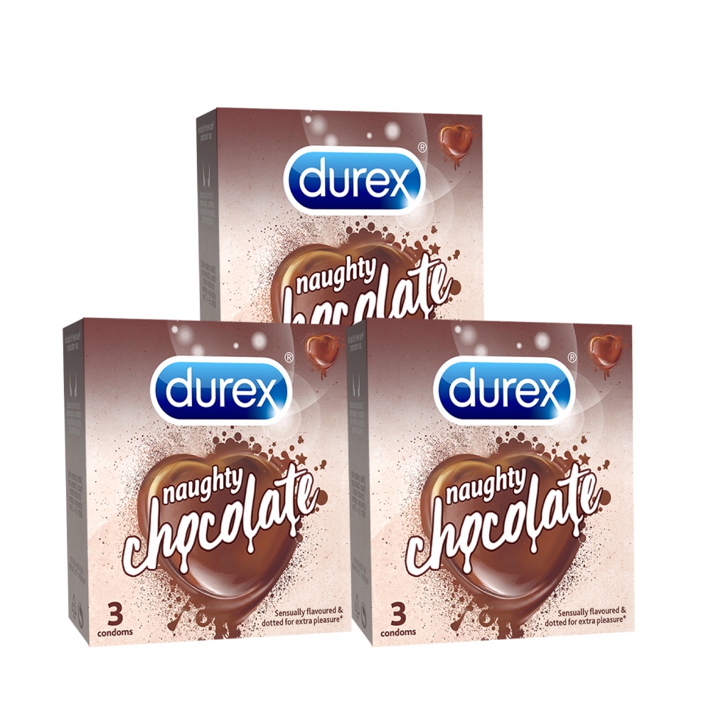 Bộ 3 Bao cao su Durex Naughty Chocolate hương socola (3 bao/hộp)