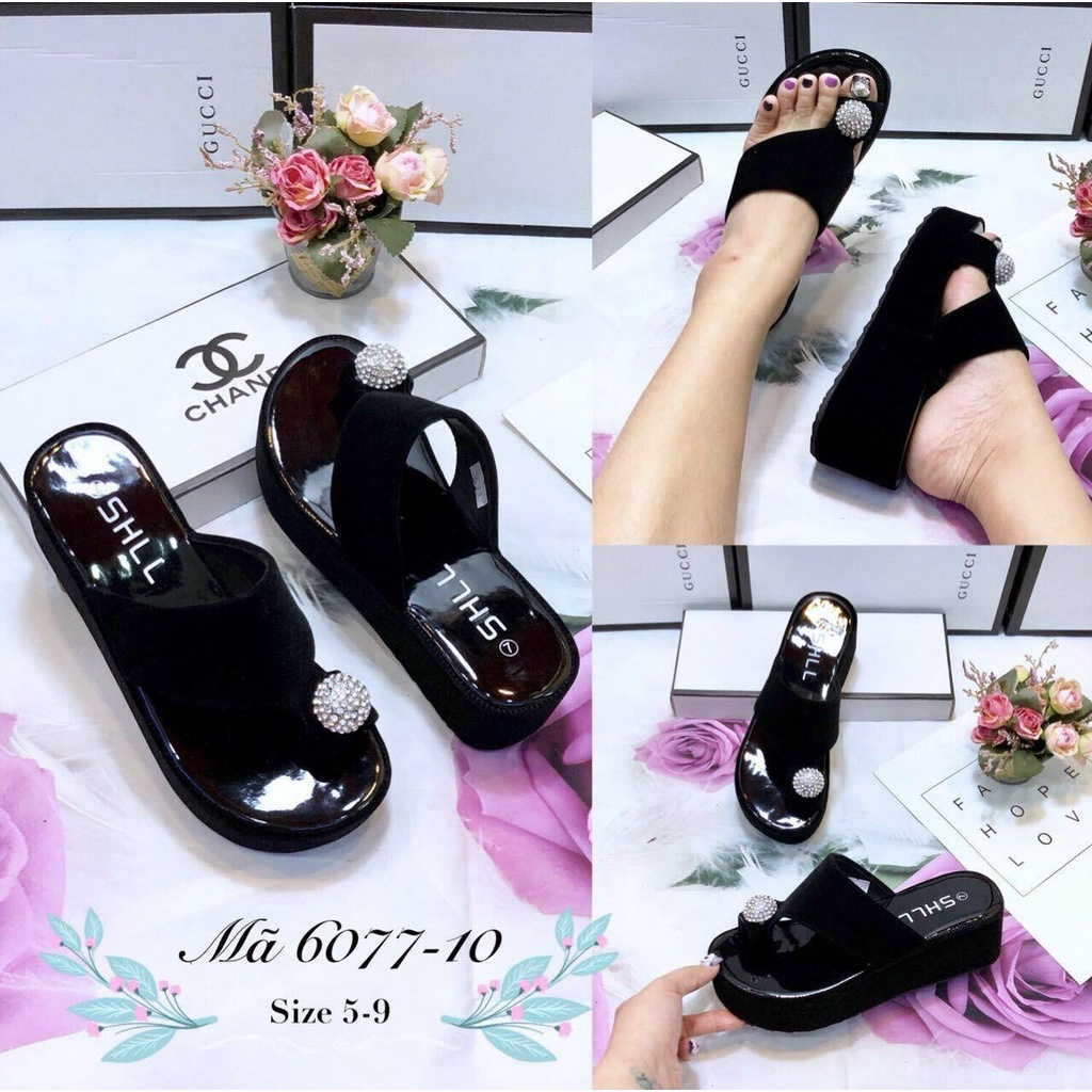 Dép Xỏ Ngón Nhung Kết Xoàn 💥NHIỀU MẨU💥Dép Quai Kẹp Đế Bằng Nhập Khẩu Cao Cấp 6077-10 6077-12