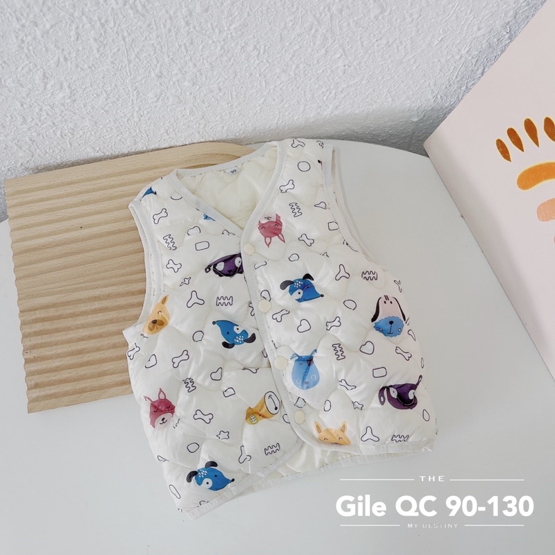 Áo gile phao trẻ em , áo khoác gile phao hoạ tiết xinh xắn cho bé trai bé gái 8-20kg