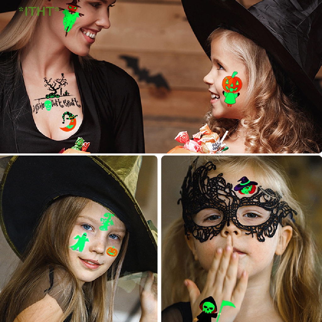 Bộ 10 Hình Xăm Dán Dạ Quang Chống Nước Phát Sáng Phong Cách Halloween Dành Cho Trẻ Em Mới