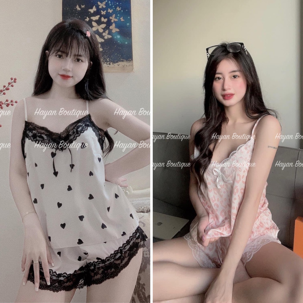 Bộ ngủ sexy 2 dây lụa cao cấp, đầm ngủ ren mặc nhà gợi cảm HT99