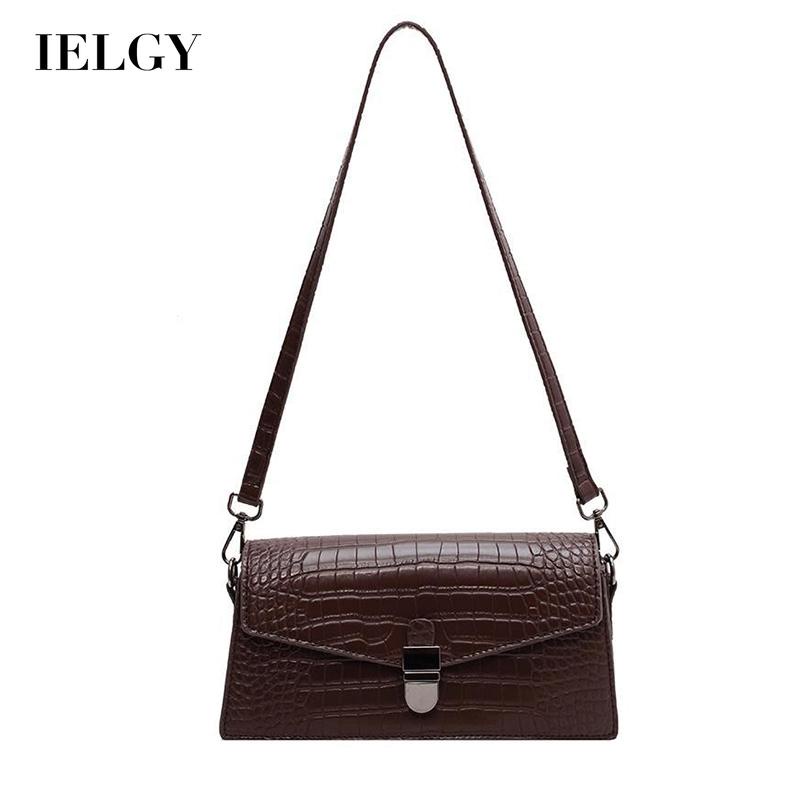Túi đeo chéo IELGY hình vuông nhỏ vân da cá sấu màu đen cao cấp cho nữ