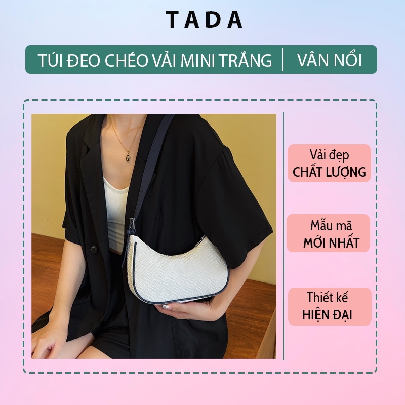 Túi đeo chéo đeo vai nữ mini màu trắng vân dập nổi thời thượng