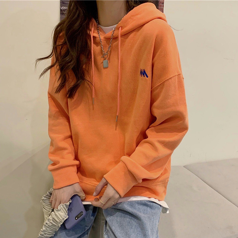 Áo hoodie SUXI thể thao dáng rộng màu sắc đơn giản cho nữ