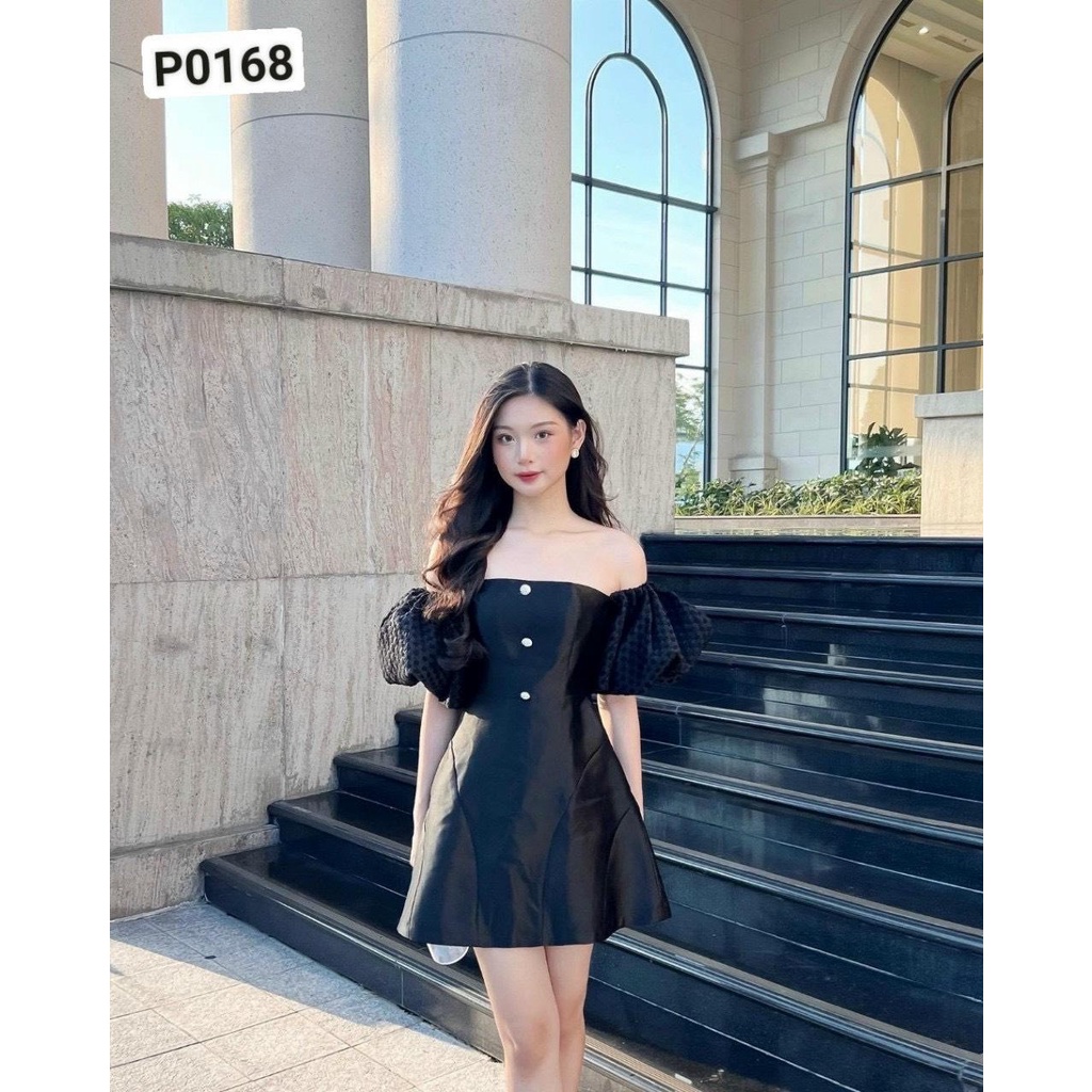 Đầm Trễ Vai Cúp Ngực Tay Phồng mặc 2 kiểu - D0640