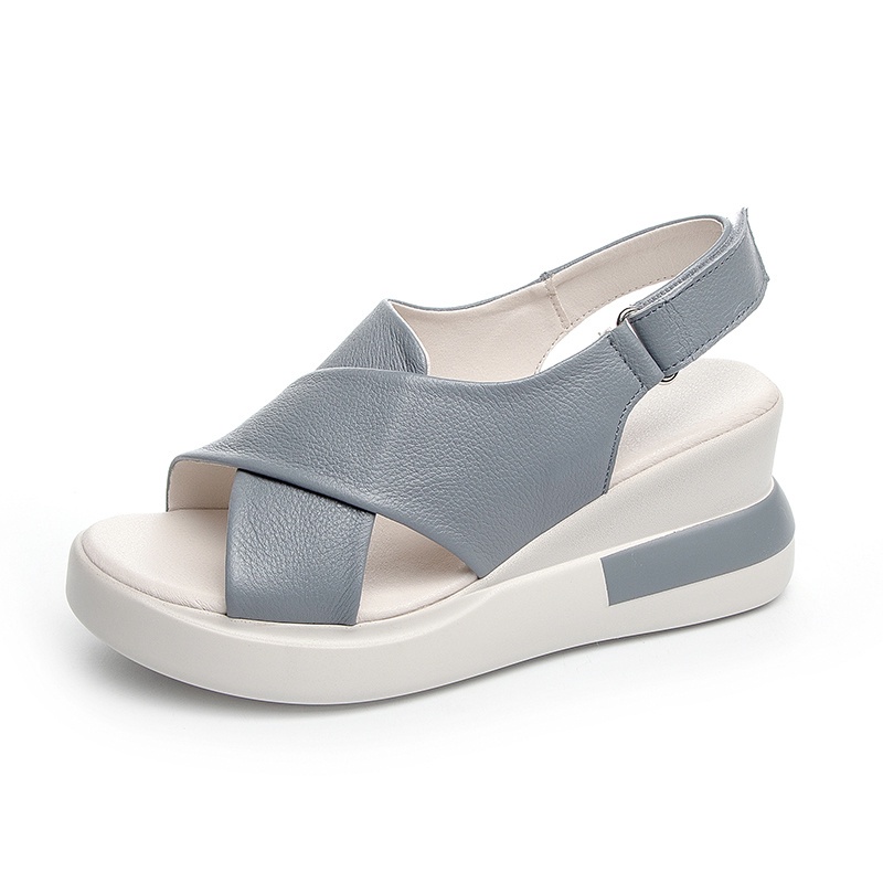 Giày Sandal Cao Gót Đế Xuồng 7CM 22Cm Bằng Da Thật Thời Trang Mùa Hè Cho Nữ