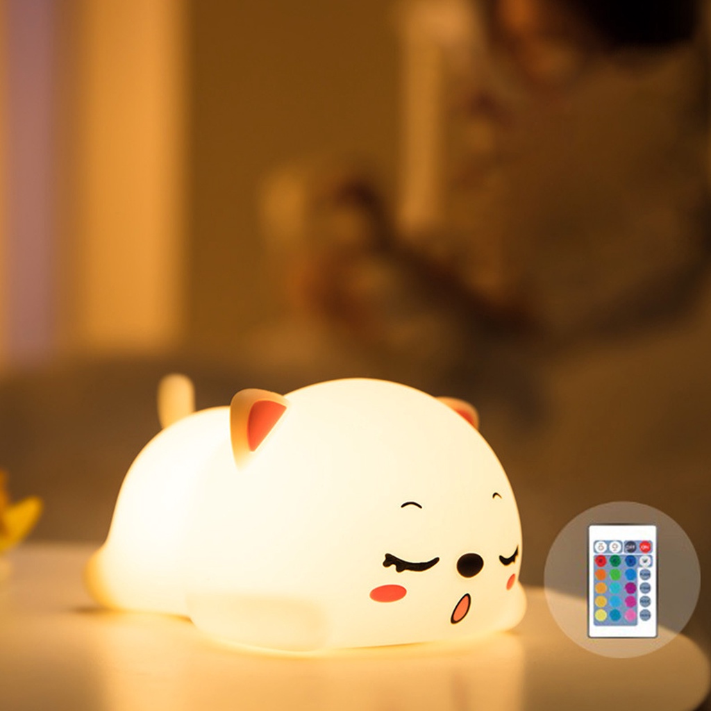 Đèn ngủ silicon trang trí phòng ngủ và phòng khách. có điều khiển từ xa thay đổi nhiều màu sắc hình con mèo cute cho bé