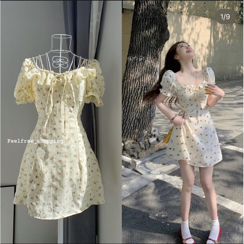 Váy Hoa Ngắn Tay Phồng 2 Dây 2 Lớp Mặc Đi Học,Đi Chơi,Đi Làm,Đi Biển,Du Lịch (Hình Thật) D082