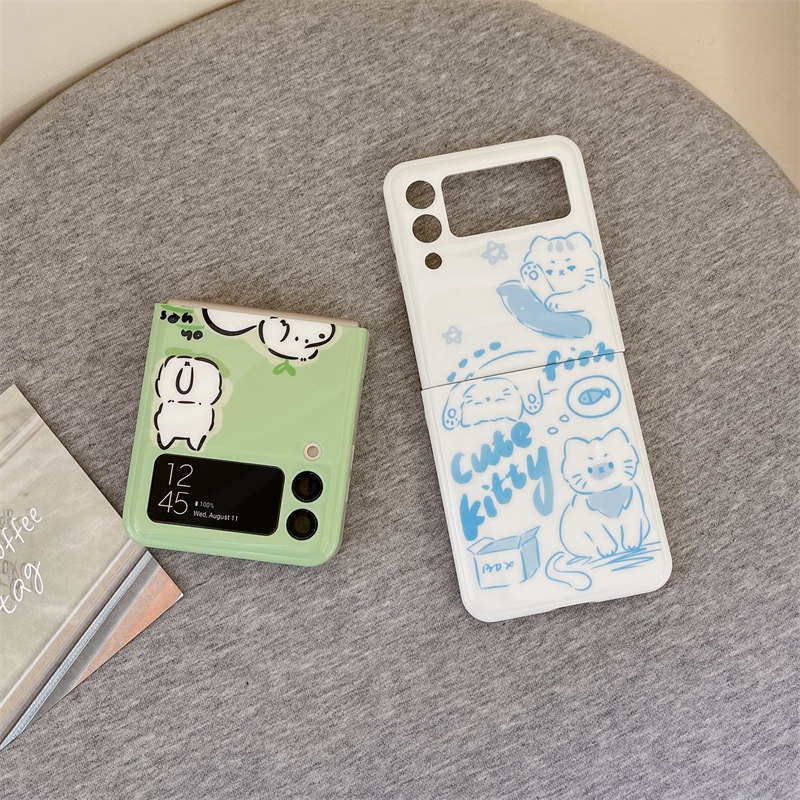 Ốp Điện Thoại Mềm Nắp Lật In Hình Chó / Mèo Hoạt Hình Cho Samsung Galaxy Z Flip 4 3 5G Z Flip3 Flip4