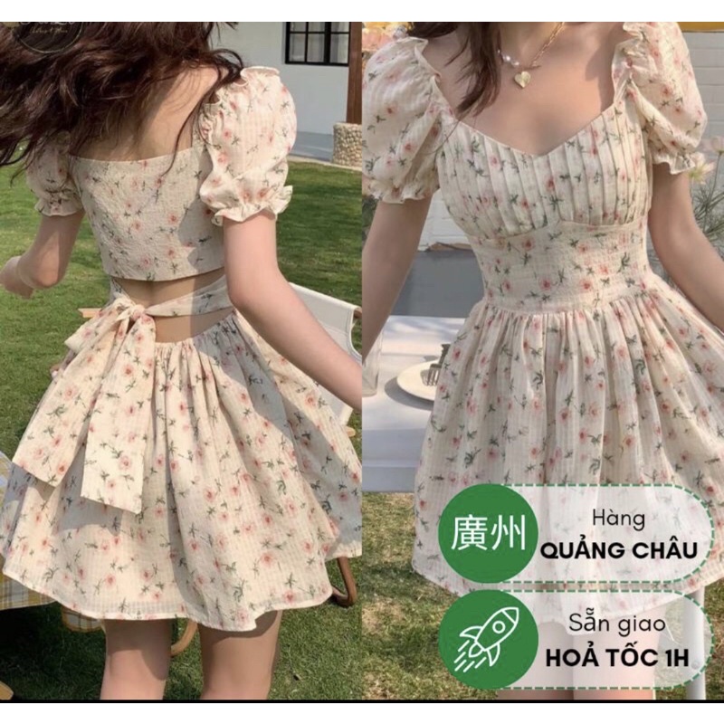 Đầm váy nữ hoa nhí tay phồng khoét lưng xinh xắn Shop Lim Boutique - V507
