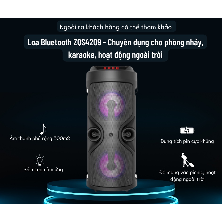 Loa Bluetooh ZOS4209 âm thanh cực lớn cho phòng nhảy, hát Karaoke, hoạt động ngoài trời, nháy theo nhạc