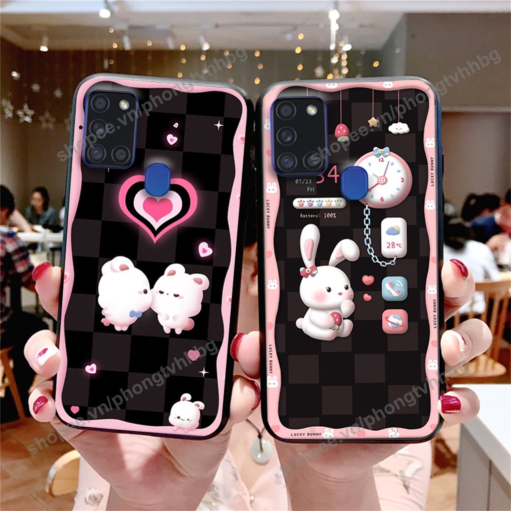 Ốp lưng Samsung A21s gấu/ thỏ trắng , đồng hồ dễ thương cute cực đẹp