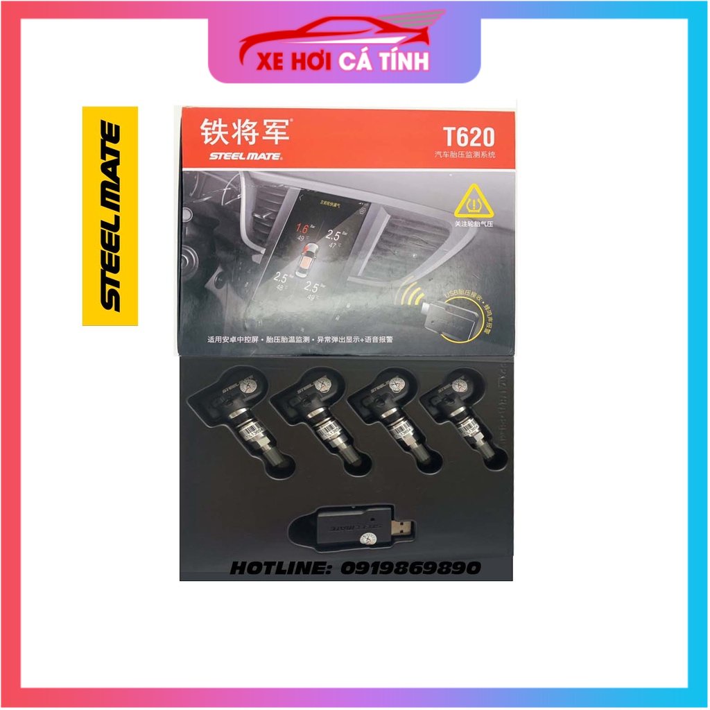 Cảm biến áp suất lốp Steelmate T620 van trong màn hình android TIẾNG VIỆT chuẩn ZIN full box