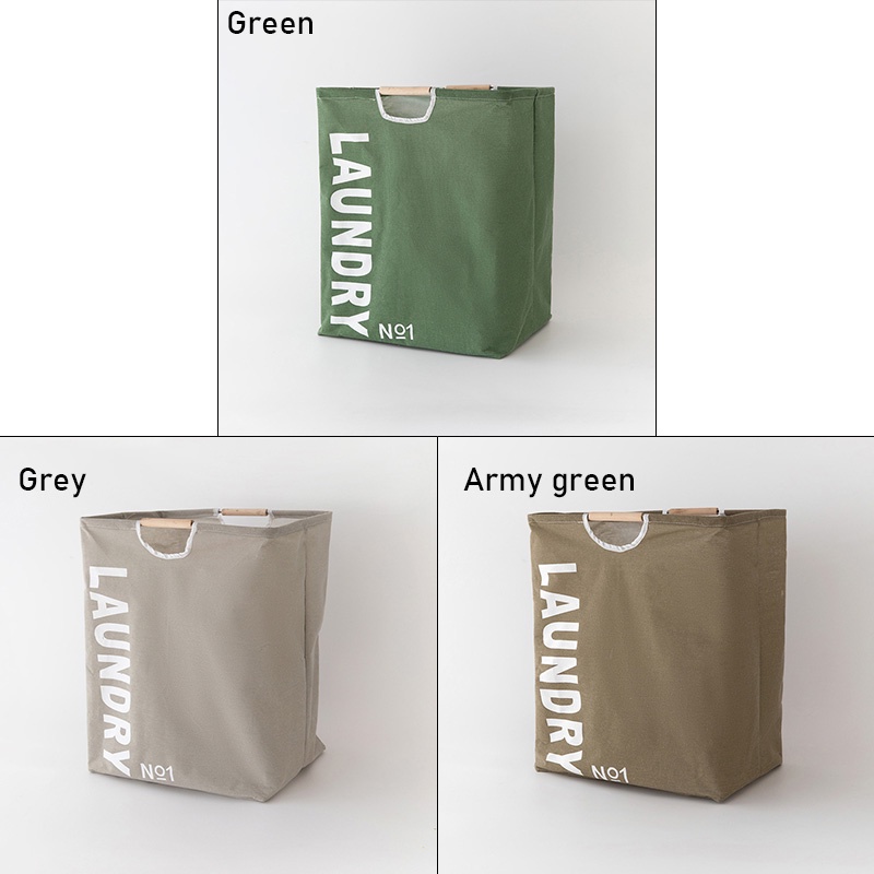 Giỏ Đựng Quần Áo Dơ In Chữ Bằng Vải Chống Nước Với Tay Cầm Bằng Gỗ