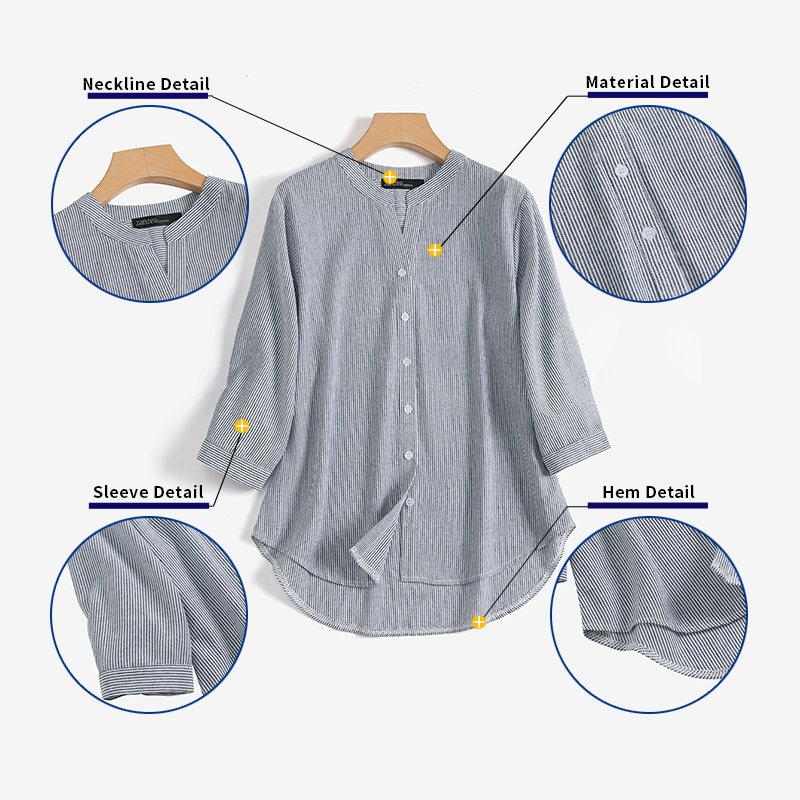 Áo sơ mi ZANZEA tay lửng cổ chữ V họa tiết sọc thời trang cho nữ