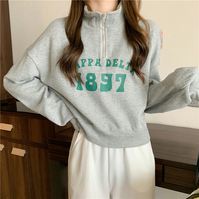 Áo thun SUXI tay dài cổ bẻ có khóa kéo thời trang mùa thu Hàn Quốc mới dành cho nữ