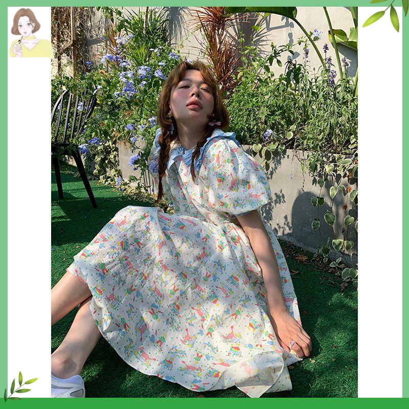 đầm babydoll Đầm Dài Qua Gối Dáng Rộng Cổ Búp Bê Phối Ren Phong Cách Hàn Quốc Thời Trang Mùa Xuân 2022 Cho Nữ