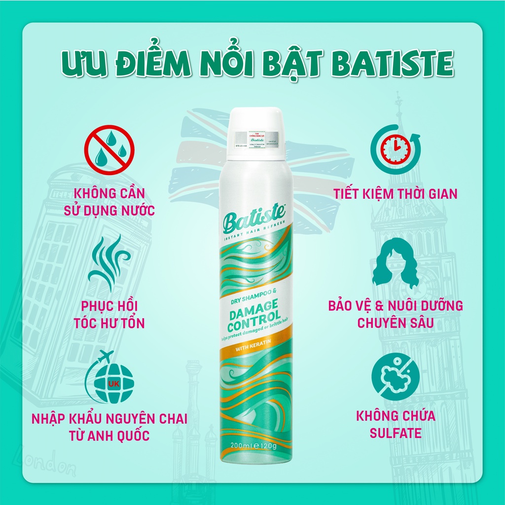 Dầu Gội Khô Dành Cho Tóc Hư Tổn - Batiste Dry Shampoo Damage Control 200ml