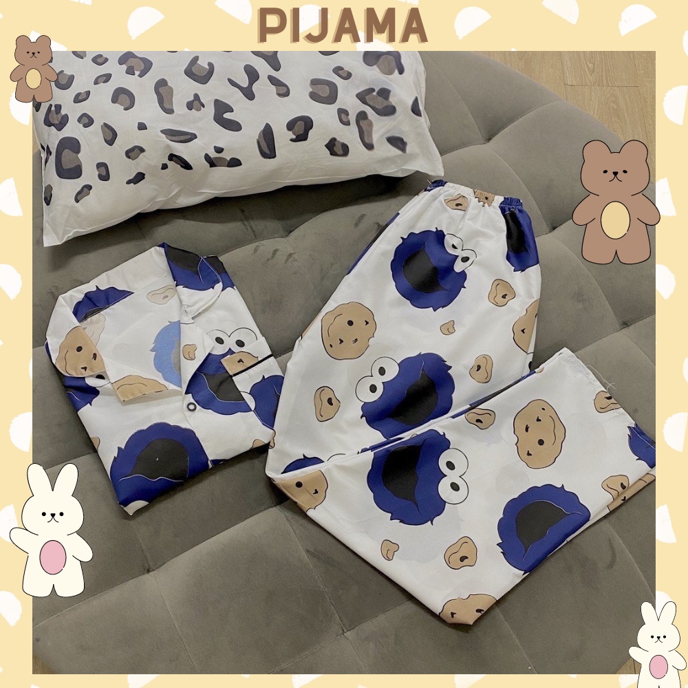 Bộ đồ ngủ pijama nữ cộc tay quần đùi chất lụa Kate Thái mềm mịn màu trắng họa tiết hoạt hình dễ thương