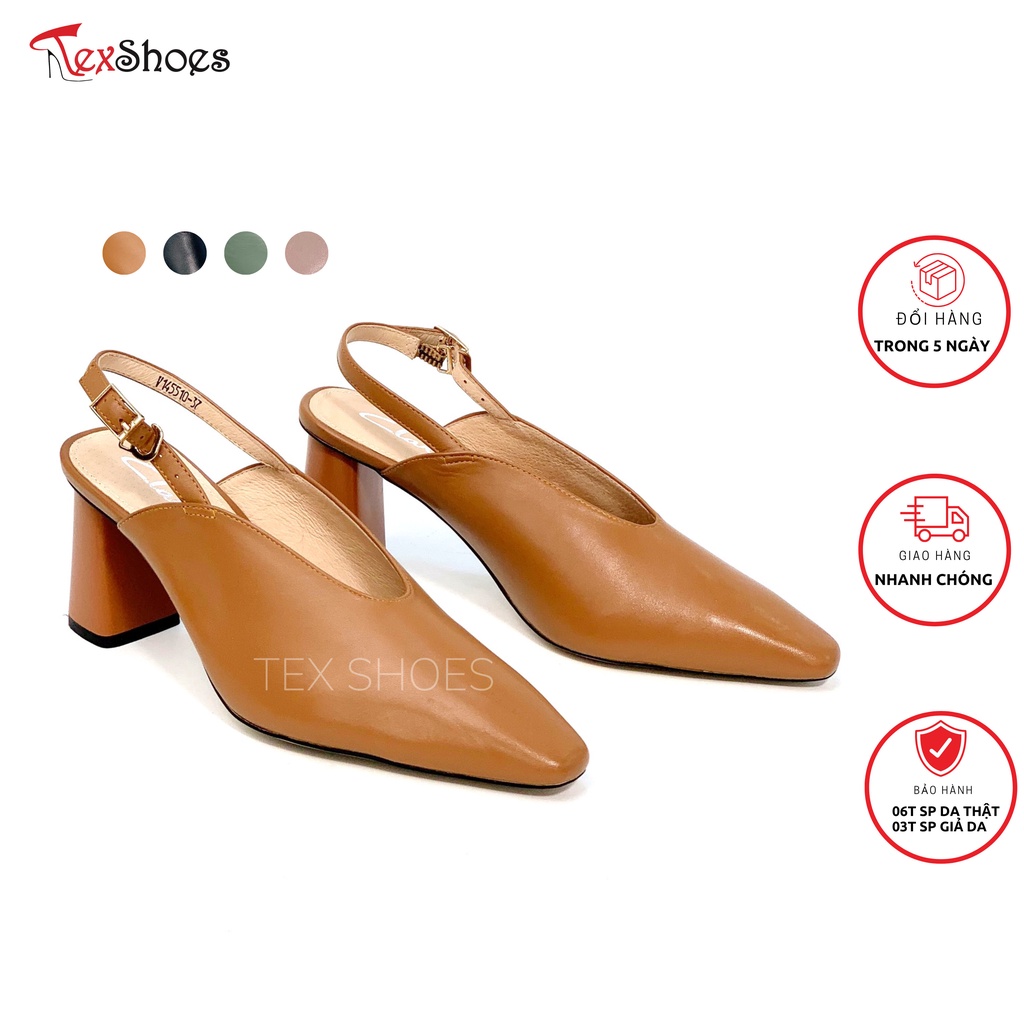 Giày slingback da Ý cao cấp thời trang công sở mũi thuôn gót trụ VNXK TEX SHOES