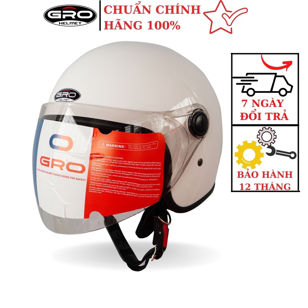 Mũ Bảo Hiểm Gro cả đầu T818 kính dài che cả mặt, kiểu dáng thời trang cho nữ, khóa kim loại chắc chắn - Màu Trắng