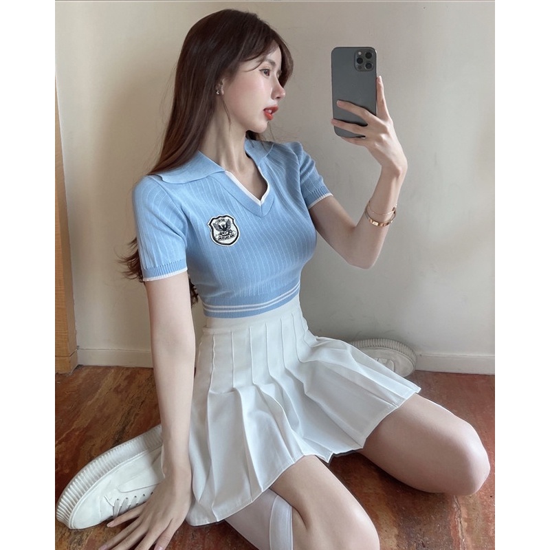 Cocory vn Áo Croptop Dệt Kim Tay Ngắn Cổ Chữ V Dáng Ôm Thời Trang Mùa Hè Cho Nữ