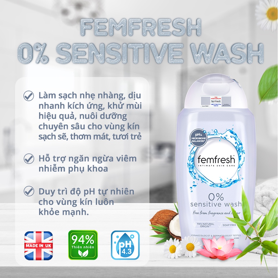 [COMBO] Mua 2 Dung Dịch Vệ Sinh Phụ Nữ Femfresh 0% Sensitive Intimate Wash 250ml Cho Da Nhạy Cảm Tặng Phần Quà Đặc Biệt