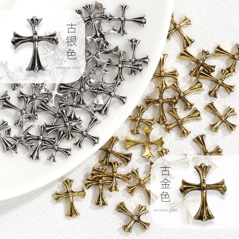 Phụ Kiện Trang Trí Móng Tay Hình Chữ Thập Bằng Kim Loại Phong Cách Rock