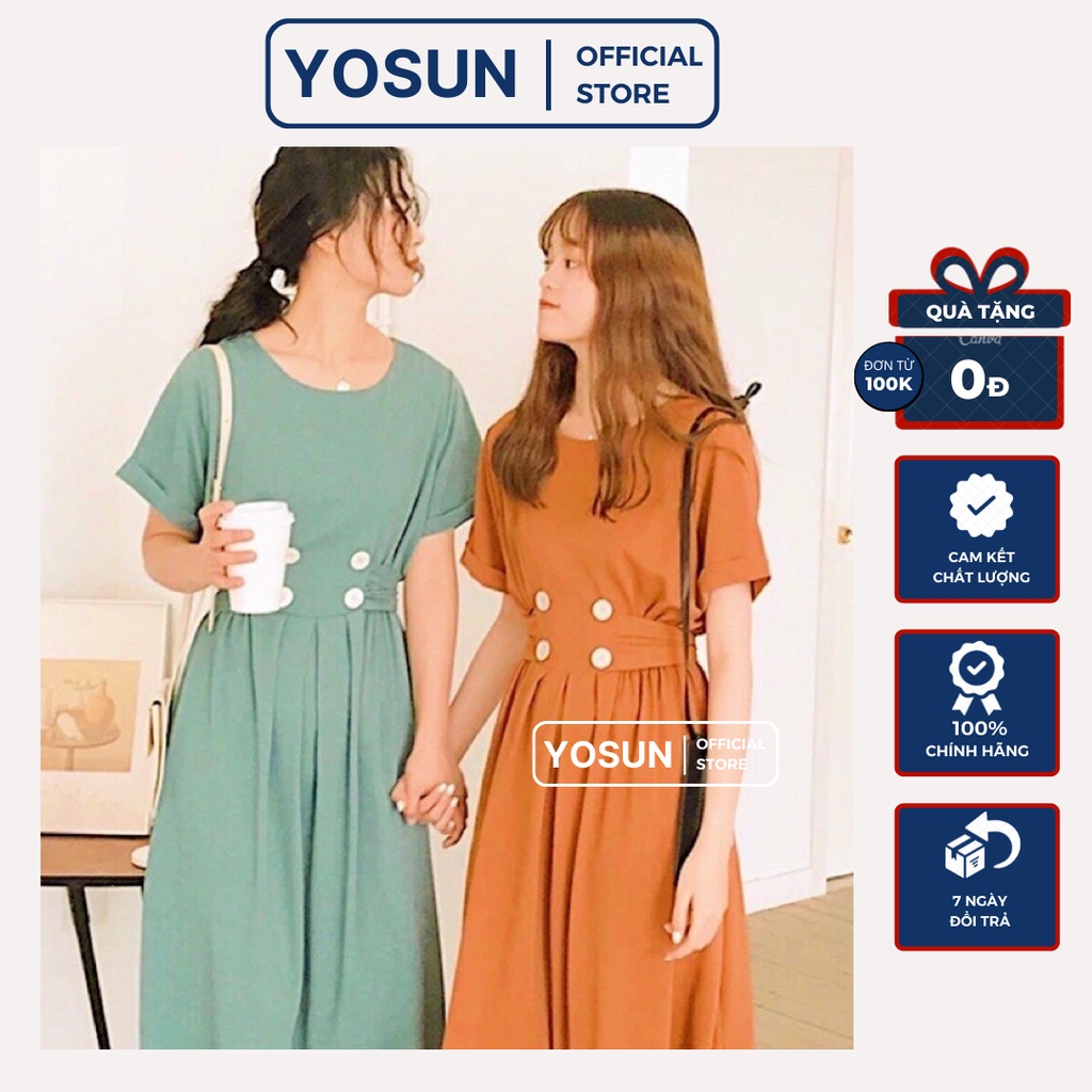 Đầm Nữ Cho Đôi Bạn Thân Thắt Nơ Sau Nút Trắng Trước Trẻ Trung, Đầm Nữ Form Dài Xòe Màu Cam Xanh Mint