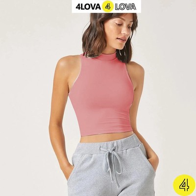 Áo 4LOVA thun tăm cotton kiểu dáng croptop cổ cao sát nách không tay ôm body