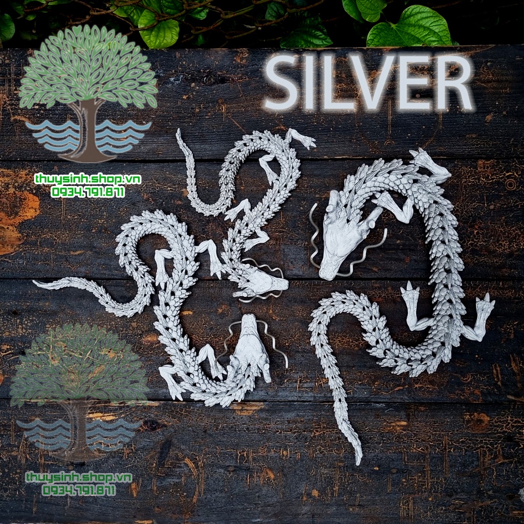 Mô Hình Rồng Silver cử động khớp linh động in công nghệ 3D trang trí nhà cửa, bàn trà, hồ thủy sinh, tiểu cảnh