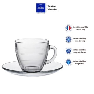 Bộ 6 tách và 6 dĩa D9007A Duralex - Gigogne trắng Clear 220ml Thủy tinh cường lực cao cấp Pháp [Chính Hãng]