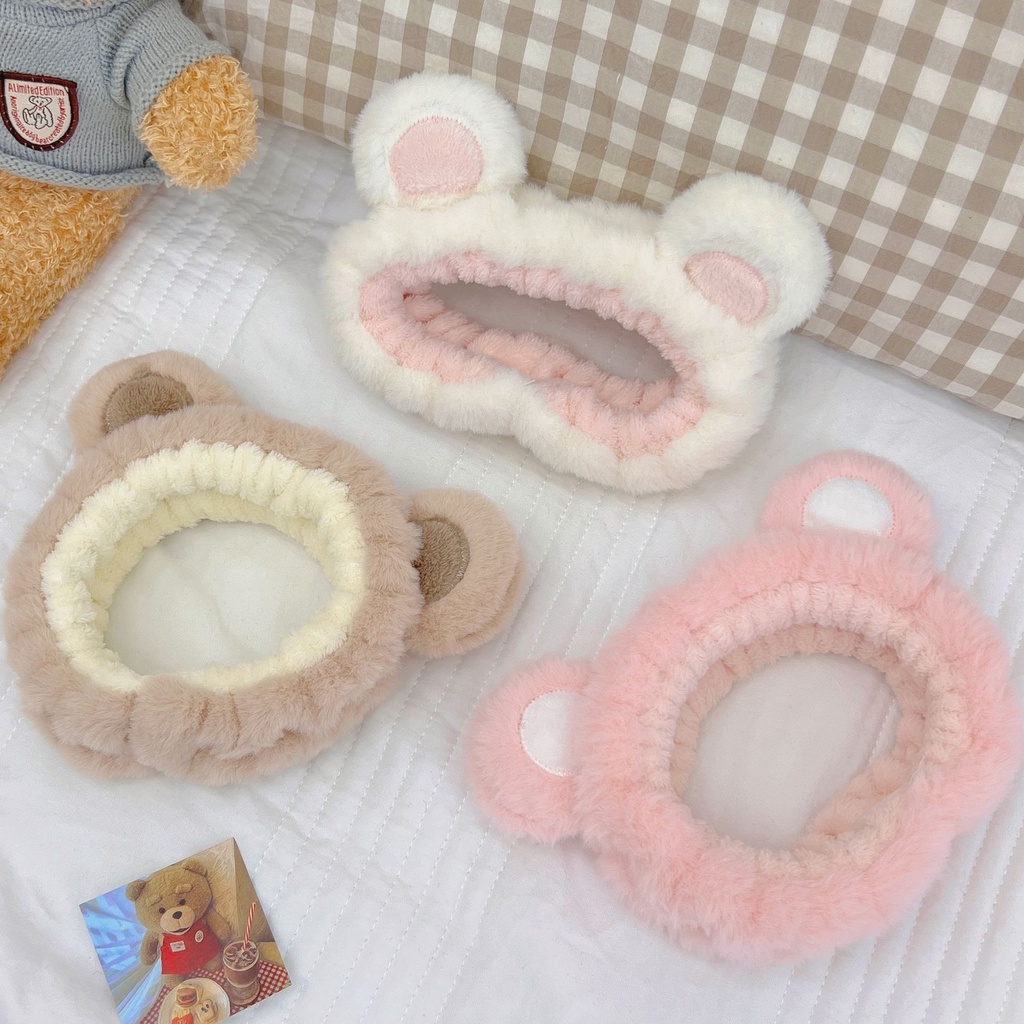 Băng Đô Cài Tóc Ba Chiều Hình Gấu Nhồi Bông Dễ Thương Dùng Rửa Mặt Đặc Biệt