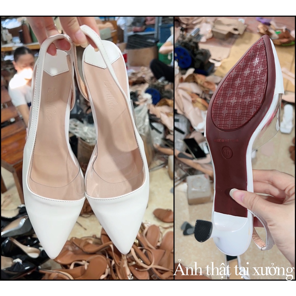 Giày cao gót sandal bít mũi màu đen, gót nhọn 6p phối mica xinh xắn OCNHI18
